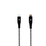Black and white braided USB-C to Lightning cable