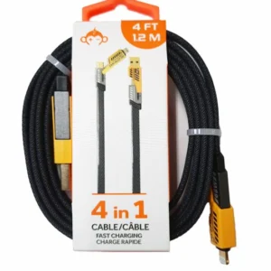 4-in-1 braided black and yellow charging cable